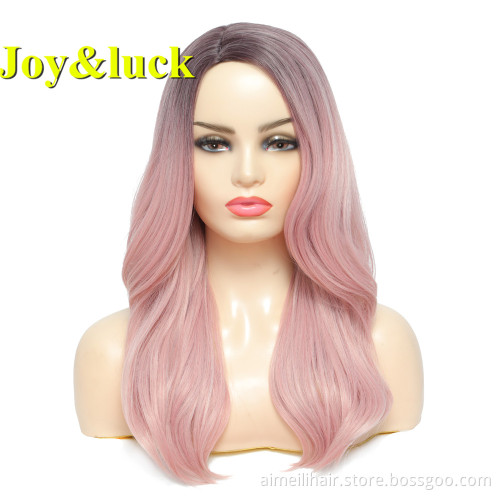 Wholesale Wigs for Women Side Part Ladies Hair Woman Party Dark Root Black Ombre Pink Natural Straight Long Synthetic Hair Wigs